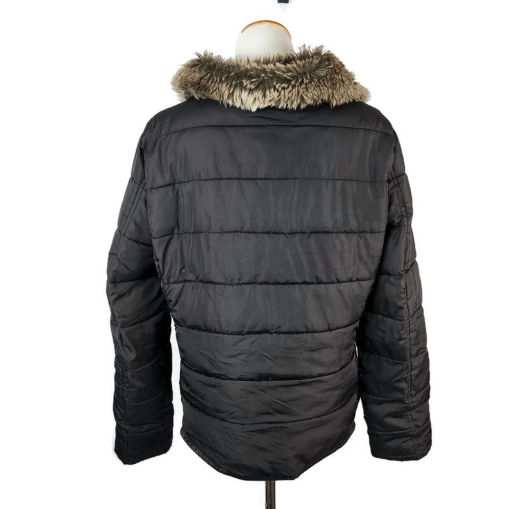Vintage Style Large Old Navy Black Puffer Jacket with Faux Fur Collar Size L - Picture 4 of 5